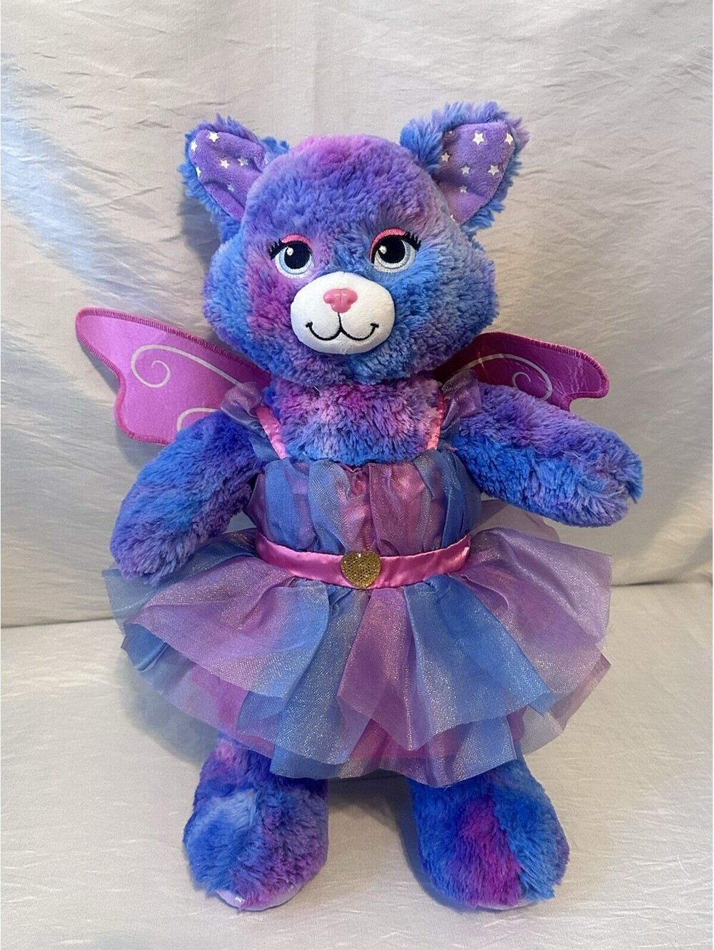 Build A Bear Cat Purple Starry Stars Glow In Dark Kitty Plush 17" Fairy Dress